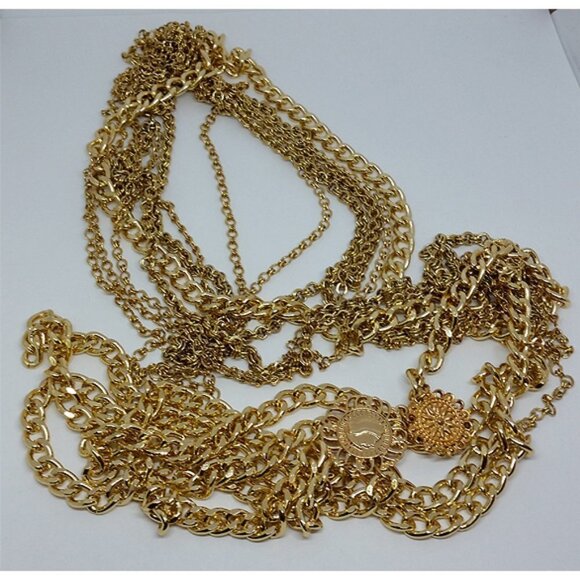CURATED bundle lot 2 gold tone chain necklaces statement fashionista - Picture 4 of 4
